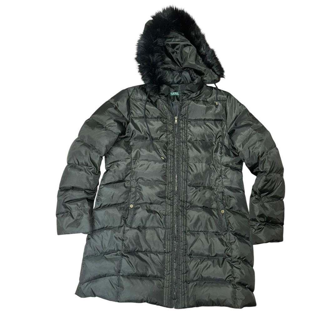 Lauren Ralph Lauren Long Down Storm Coat with Faux Fur Trimmed Hood XL